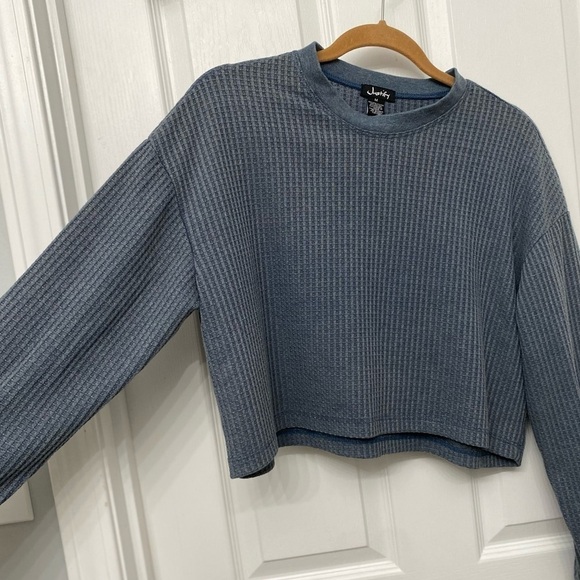 Justify Waffle Knit Long Sleeve Oversized Shirt Blue-Gray Medium - Picture 3 of 7